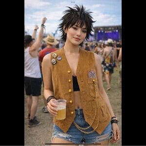Jypsy Original Festival Rocker Vest Corduroy Chain Graphic Back